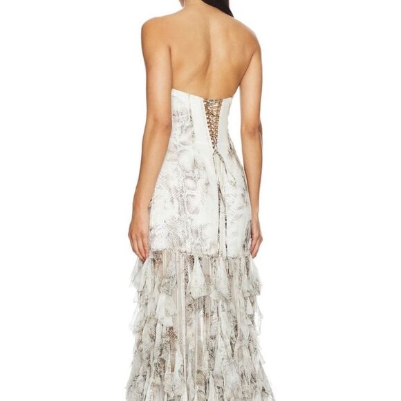 Retrofete Verena Snake Animal Print Silk Ruffle Strapless dress size small NWT - Picture 3 of 11